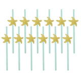 Maxbell 12xGlitter Ocean Creature Drinking Straws Cake Toppers Golden