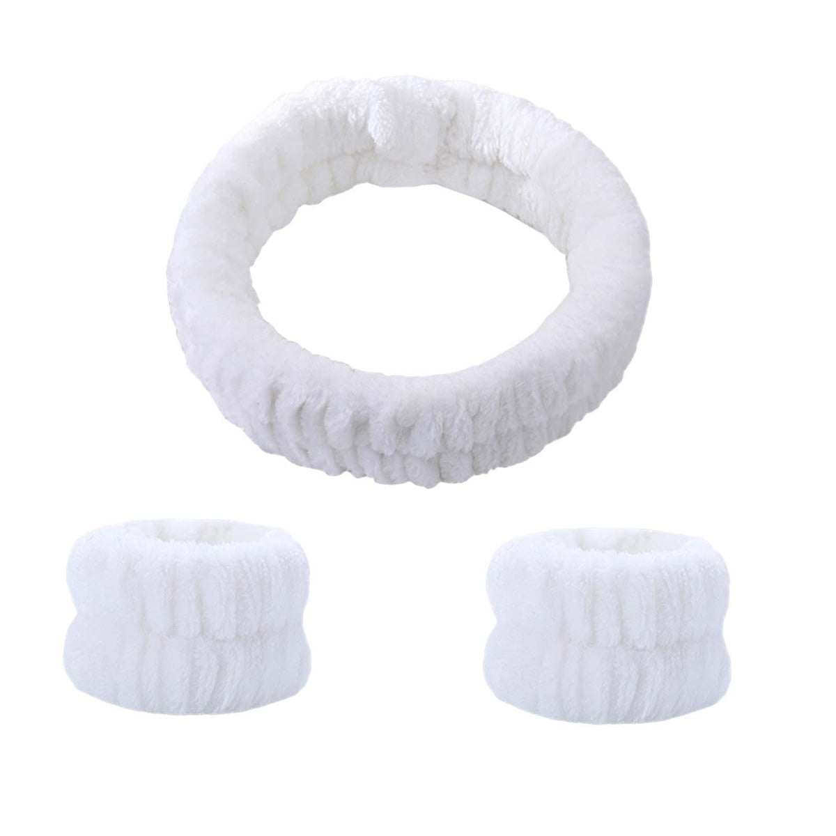 Maxbell Face Wash Headband and Wristband Set Washing Face Microfiber Makeup Headband White