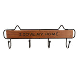 Max Vintage Wood Metal Wall Hook Storage Rack Clothes Hanger Hook Brown 4 Hooks
