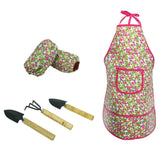 Maxbell KidGardening Tools, Garden Tool Set Shovel, Rake, Trowel and Kids Waterproof Apron Oversleeve Kits Outdoor Yard Flower Planted Toy - Floral