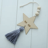 Max Nordic Wooden Beads Tassel Pendant Girls Wall Hanging Ornament Star Gray