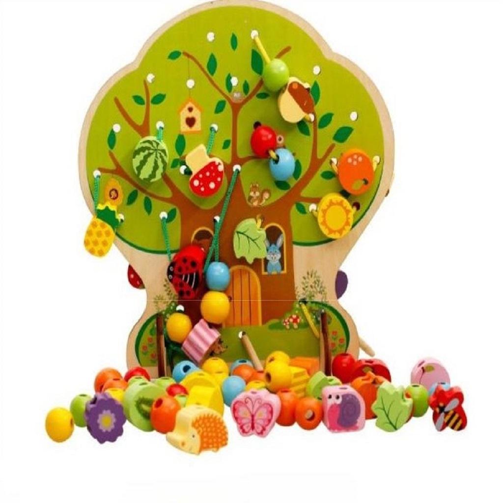 Maxbell NEW Beads Toy Wooden Fruits Vegetables Lacing Stringing Educational 100Pcs
