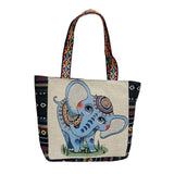 Maxbell Women Canvas Shoulder Bag Vacation Lightweight Shopping Bag Satchel Casual Blue Elephant