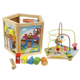 Maxbell 5 Sides Wooden Beads Maze Cube Activity Center Kids Early Educational Toy