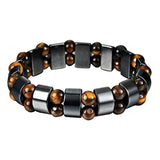 Max Metal Energy Hematite Magnetic Therapy Bracelet 2 Layers Tiger Eye Stones