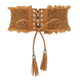 Max Womens Lace Leather Wide Waist Belt Cincher Elastic Band Corset Light Tan