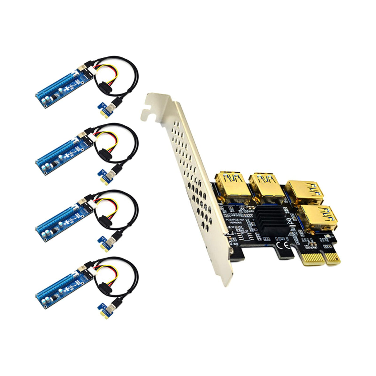 Maxbell Maxbell Pci-E Adapter Card 1x to 4 Ports Durable Accessory Portable for Windows 10 7 Black Blue