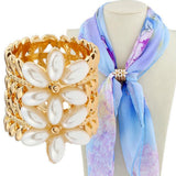Maxbell Handmade Pearl Scarf Tube Ring Bohemian Shawl Clip Valentine's Gift Golden