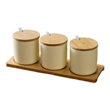 Maxbell 3 Pieces Ceramic Salt and Sugar Container for Counter Home Housewarming Gift white
