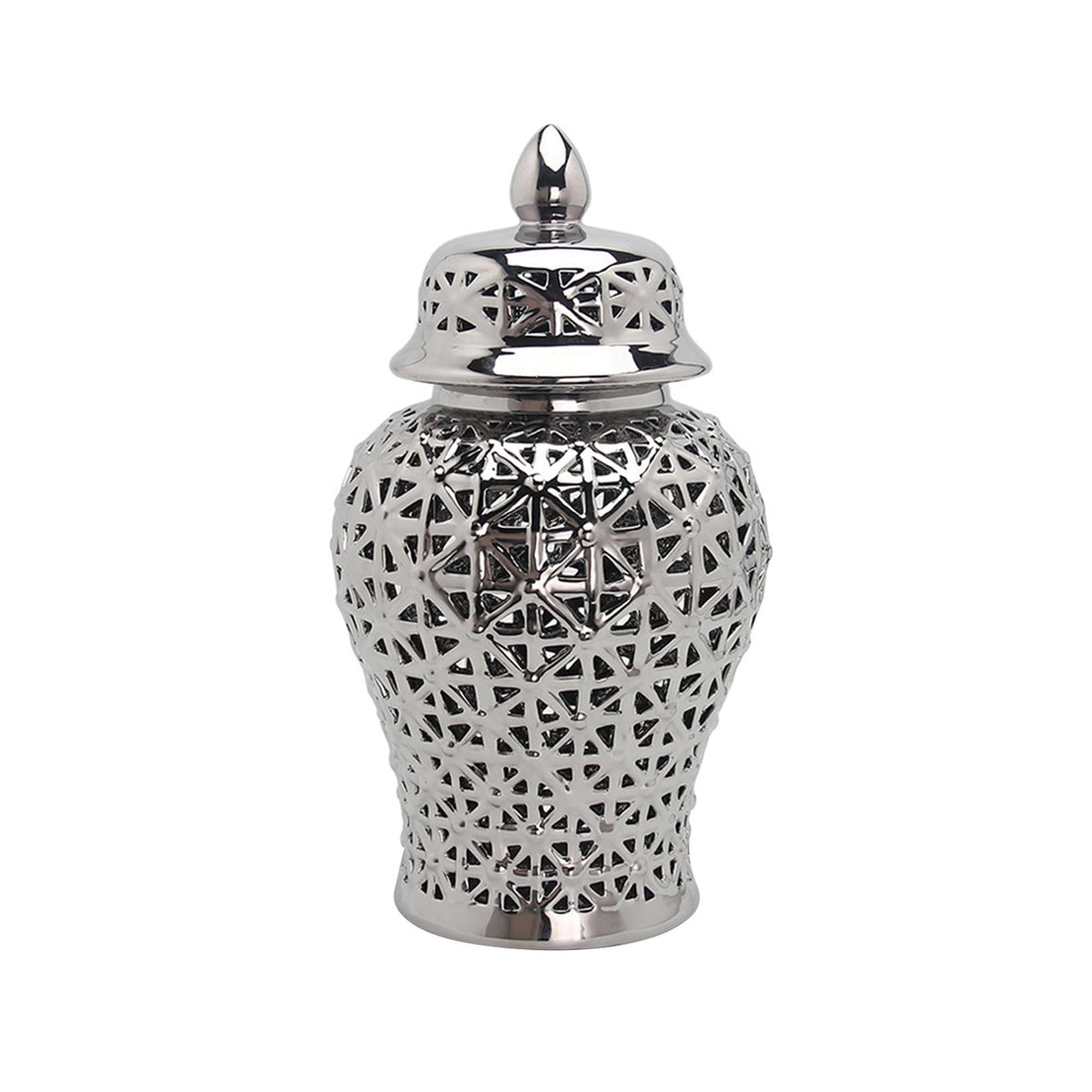 Maxbell Glossy Ceramic Hollow Out Ginger Jar Table Centerpiece for Home Decoration Argent