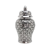 Maxbell Glossy Ceramic Hollow Out Ginger Jar Table Centerpiece for Home Decoration Argent