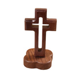Maxbell Walnut Wood Cross Statue Decoration Artwork Sacred for Tabletop Memorial Flower Base