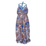 Maxbell Women 3 Piece Swimsuit Floral Bikini + Halter Beachwear Long Dress M Blue