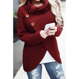 Maxbell Women Cowl Neck Chunky Cable Knit Wrap Pullover Cardigan Sweater M Wine red