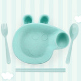Maxbell Kids Child Plate Flatware Set Spoon Chopsticks Dinnerware Tableware Green