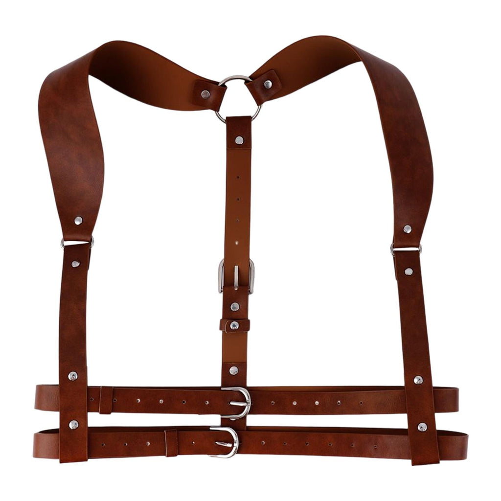 Maxbell PU Leather Punk Harness Women's Fashion Costume Body Waist Belt  Steampunk Brown