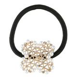 Maxbell Pearl Flower Elastic Hair Ties Band Golden