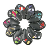 Maxbell Golf Iron Head Covers Guard 4,5,6,7,8,9,A,S,P,x Waterproof Embroidered Black