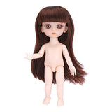 Maxbell Flexible 16cm 13 Jointed 1/12 Mini Girl Doll Nude Body Brown Straight Hair