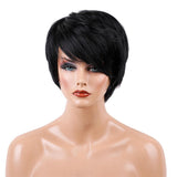 Maxbell 8'' Short Straight Wigs Human Hair Pixie Cut Chic Wig for Women w/Bangs Black Straight 2