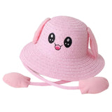 Maxbell Rabbit Ear Sunshade Straw Hat Trendy Fisherman Caps for Street Trips Outdoor Pink