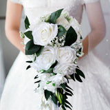 Maxbell Wedding Hand Bouquet Bridal Holding Artificial Flowers White