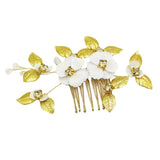 Maxbell Bridal Wedding Rhinestones Slide Hair Comb Gold Leaves Hairpin Hair Jewelry