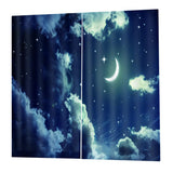 Max 2 Panels 3D Digital Print Curtain Drapes+Hook+Mute Ring Night sky