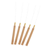 Maxbell 5 Pieces Wooden Handle Hair Extensions Loop Needle Threader Pulling Tool Kit