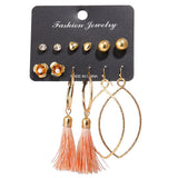 Max 6 Pairs Assorted Multiple Hoop Drop Dangle Long Tassel Earrings Set Type1