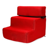 Maxbell Pet Dog Stairs Ladder Ramp Puppy Washable Removable 3 Steps for Sofa Indoor Red