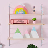 Max 3 Layer Wall Hanging Wooden Shelves Floating Wall Shelf Home Decor Blue