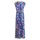 Maxbell Women Holiday Sleeveless V Neck Maxi Long Summer Print Party Beach Dress 3XL
