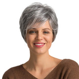 Maxbell 10" Short Wig for Women Real Human Hair Pixie Cut Chic Wig w/Side Bangs Gray
