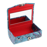 Max Embroidery Jewelry Makeup Lipstick Holder Case with Mirror Sky Blue