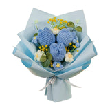 Maxbell Crochet Flower Bouquet Tulips Artificial Flowers for Home Thanksgiving Party Blue