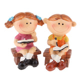 Max 1 Pair Resin Dolls for Garden Flower Pot Bonsai Lawn Decor Brown Chair