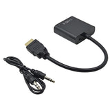 Max 1080p HDMI Male to VGA Female 3.5mm Audio Cable Converter Adapter Black