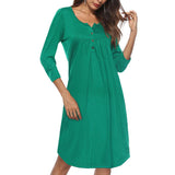 Maxbell Women's 3/4 Sleeve Casual Loose Buttons Pleated Tops Blouse Dress S Green