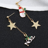 Maxbell Asymmetric Chain Dangle Christmas Ear Studs Star Charms Earrings Snowman