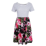 Maxbell Women's Striped Floral Print Short Sleeve Knee Length Dress with Pockets M 3#