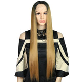 Max 24" Women Middle Part Long Straight Hair Lace Front Synthetic Wig Golden