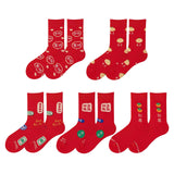 Maxbell 5 Pairs Red Cotton Socks Stockings Embroidery Socks Festival Supplies