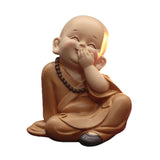 Maxbell Cute Buddha Statue Monk Figurine Ornaments Little for Housewarming Gifts cover mouth laugh