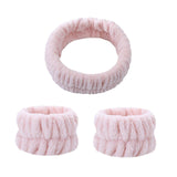Maxbell Face Wash Headband and Wristband Set Washing Face Microfiber Makeup Headband Light Pink