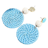 Maxbell Rattan Earrings Straw Wicker Braid Woven Bohemian Earrings for Women Girls Blue