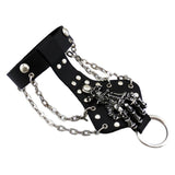 Maxbell Mens Gothic Alloy Spike Skeleton Hand Wrap Leather Cuff Finger Ring Bracelet