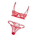 Max Women's Lace Lingerie Set Floral Lace Underwire Sheer Bra and Panty M Red