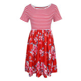 Maxbell Women's Striped Floral Print Short Sleeve Knee Length Dress with Pockets M 6#