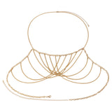 Maxbell Multilayer Body Chain Nightclub Chest Chain for Halloween Party Summer Beach Gold